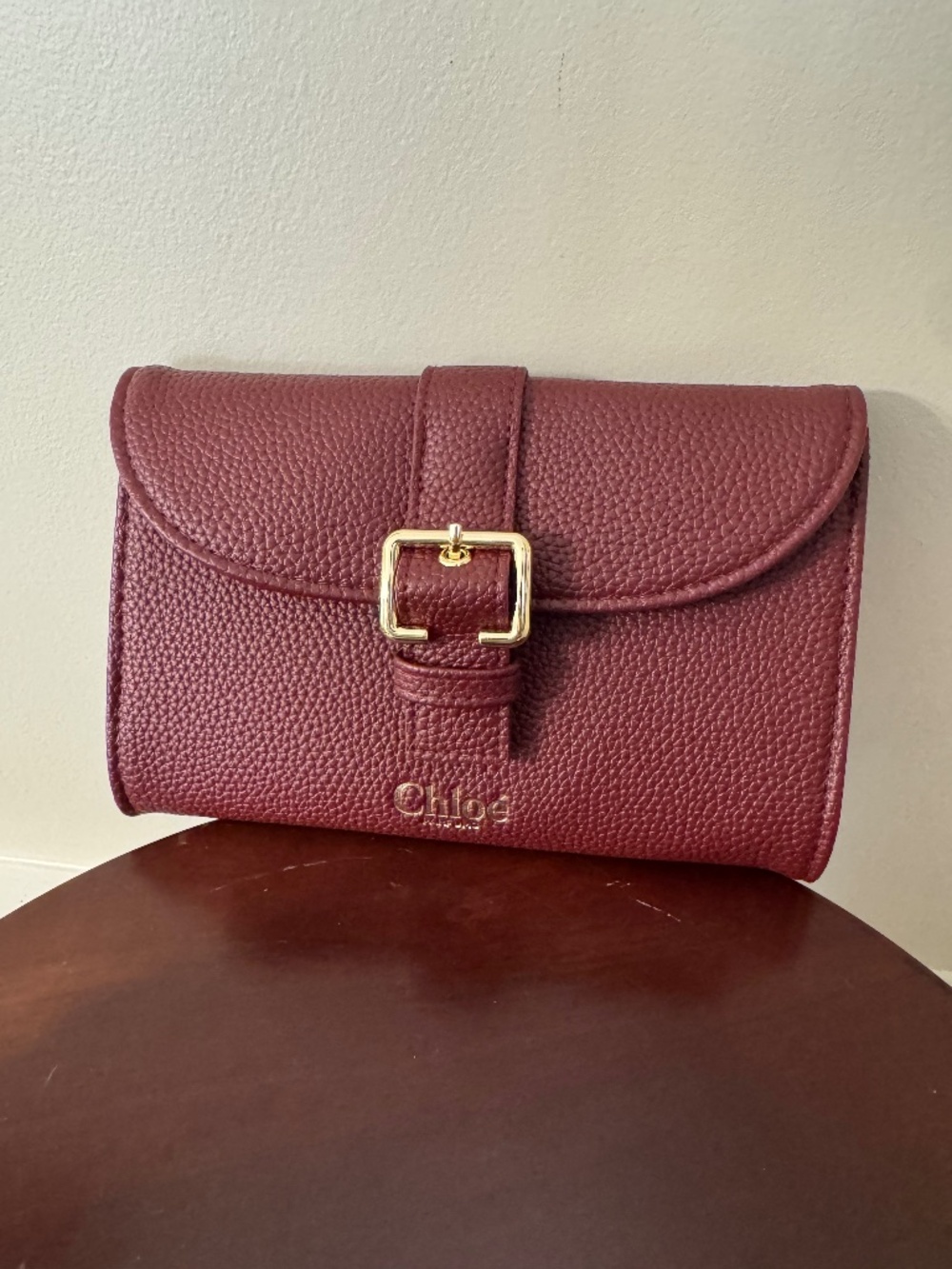 Chloé Parfums Burgundy Pebbled Cosmetic Pouch/Clutch